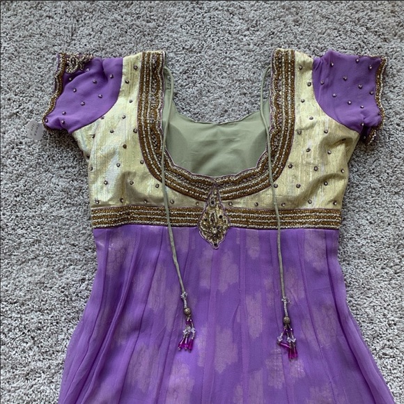 Lavender/Gold Embroidered Tiered Anarkali Dress - Picture 6 of 8